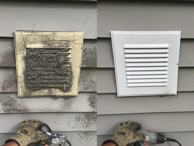 Dana Point Dryer Vent Cleaning technician installing high-quality dryer vent cover at a residential property in Dana Point